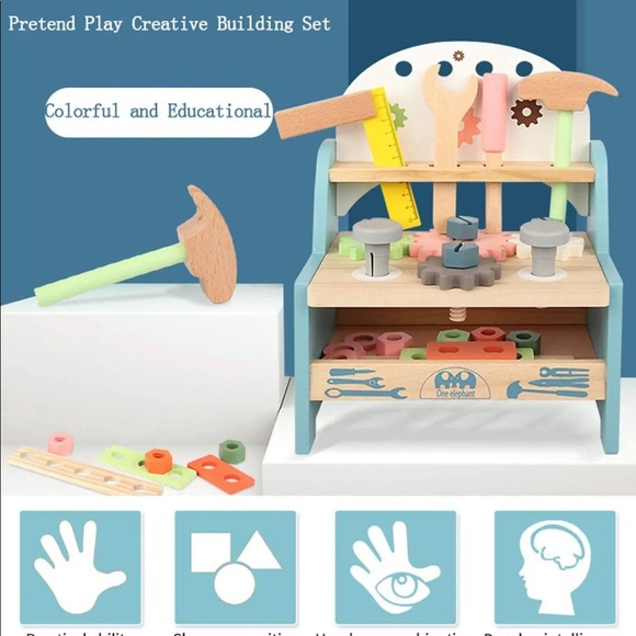 Varbertos Mini Tool Bench Toy Set for Kids Toddlers, Wooden Tool Workbench Set - Picture 3 of 12